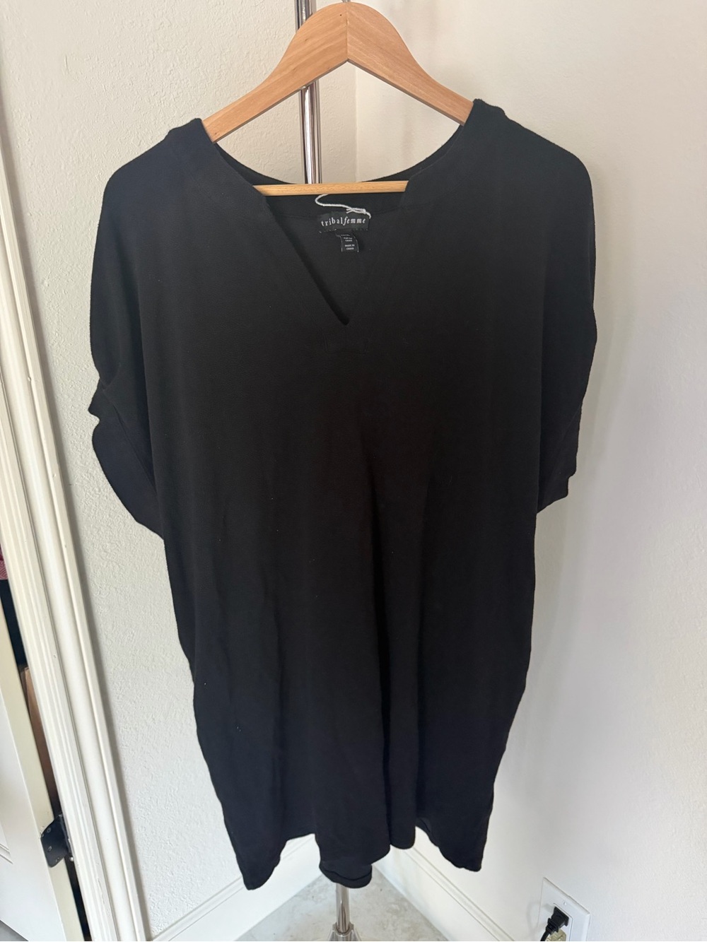 Black V-Neck Swim Coverup Tunic - Tribal Femme